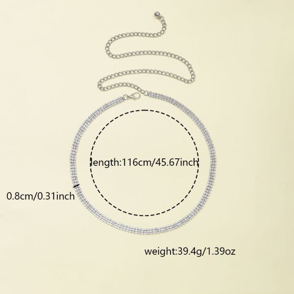 2/$30  Rhinestone Three-Row Chain Belt Silver-Tone Body Chain For Dress Tunic - Picture 4 of 6